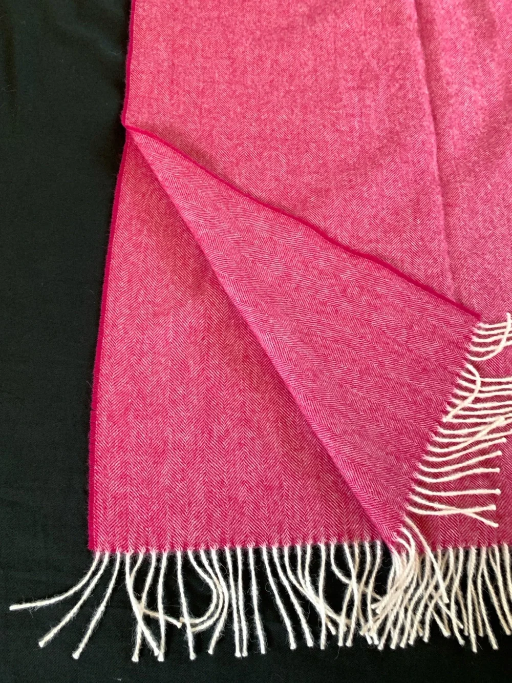Soft Pink & Cream Herringbone Wool Blend Throw Blanket w/ Fringe 52.5”x67
